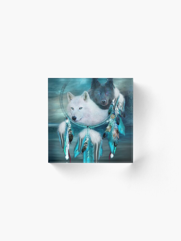Alternate view of Dream Catcher White Wolf Black Wolf Acrylic Block