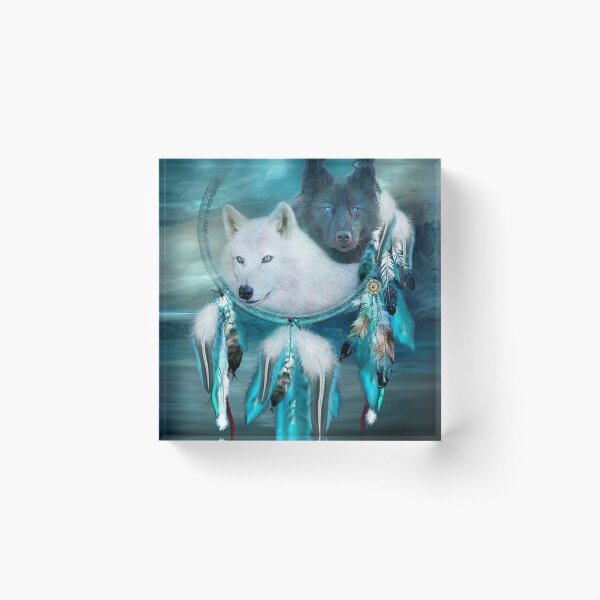 Dream Catcher White Wolf Black Wolf Acrylic Block