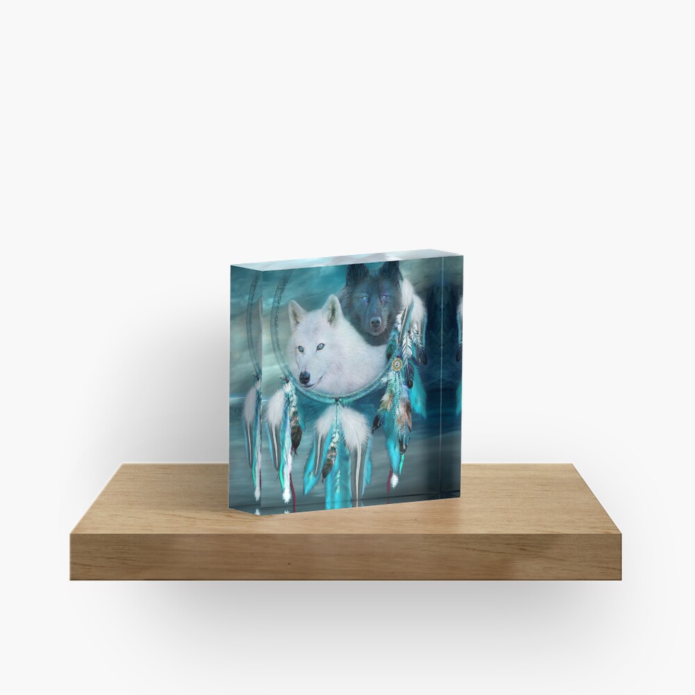 Dream Catcher White Wolf Black Wolf Acrylic Block