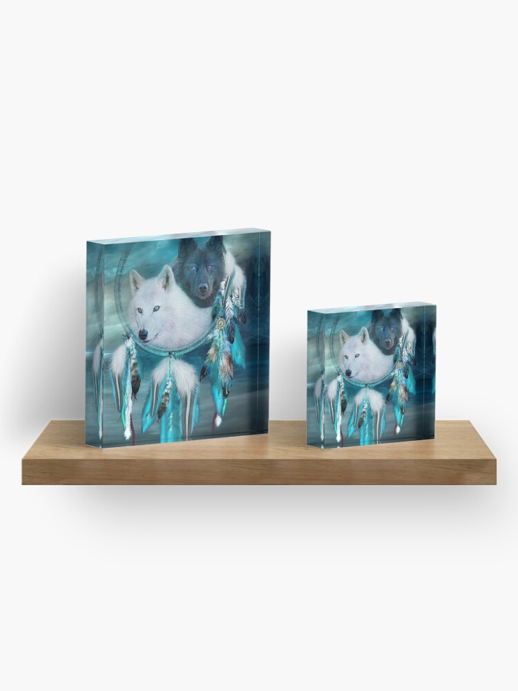 Alternate view of Dream Catcher White Wolf Black Wolf Acrylic Block