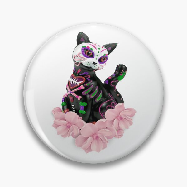 Item preview, Day Of The Dead Sugar Skull Cat Pink Flowers designed and sold by Atteestude.