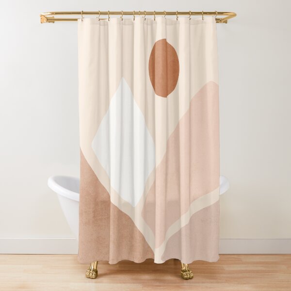 Neutral boho mountain sun Shower Curtain