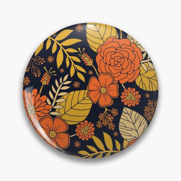 Item preview, Retro Orange, Yellow, Brown, & Navy Floral Pattern designed and sold by somecallmebeth.