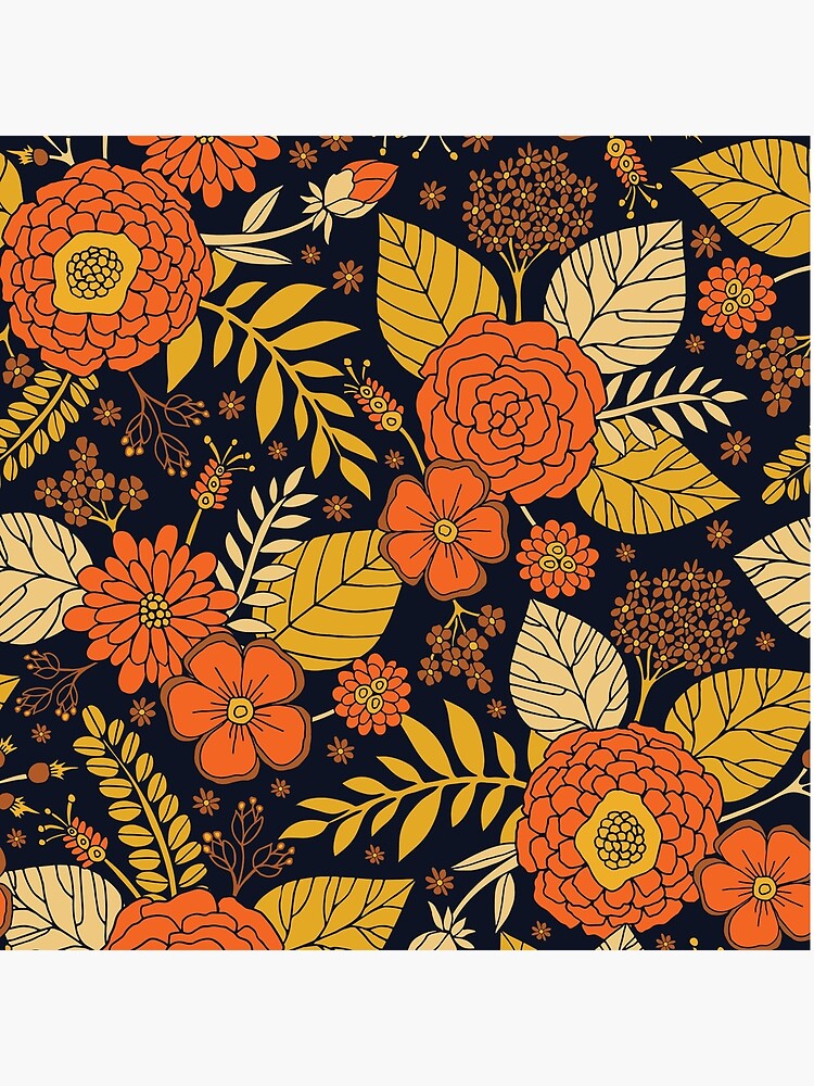 Thumbnail 4 of 4, Pillow, Retro Orange, Yellow, Brown, & Navy Floral Pattern designed and sold by somecallmebeth.