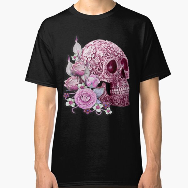 Pink Floral Pink Flowers Sugar Skull Classic T-Shirt