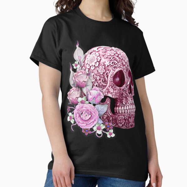 Item preview, Pink Floral Pink Flowers Sugar Skull  designed and sold by Atteestude.