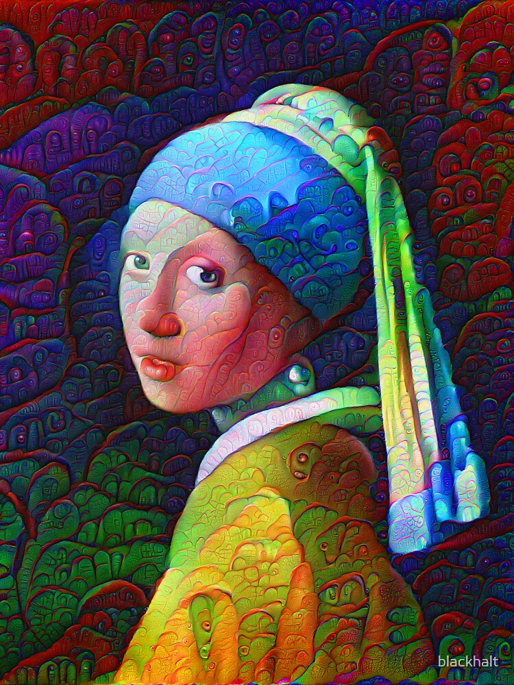 DeepDreamed "Girl with a Pearl Earring" by blackhalt