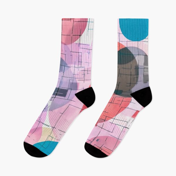 Item preview, geometric square and circle pattern abstract in red pink blue designed and sold by Mrvell.