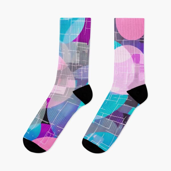 Item preview, geometric square and circle pattern abstract in blue pink purple designed and sold by Mrvell.