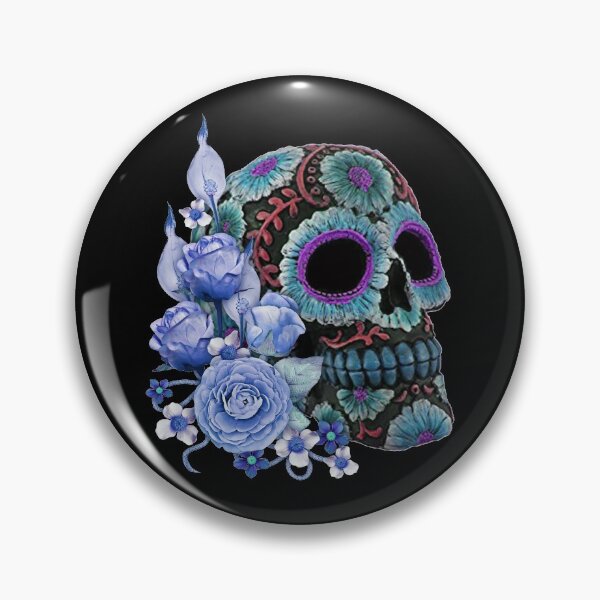Item preview, Blue Floral Black Sugar Skull Day Of The Dead designed and sold by Atteestude.