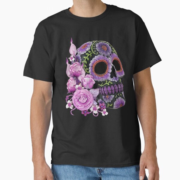 Item preview, Pink Floral Black Sugar Skull Day Of The Dead designed and sold by Atteestude.