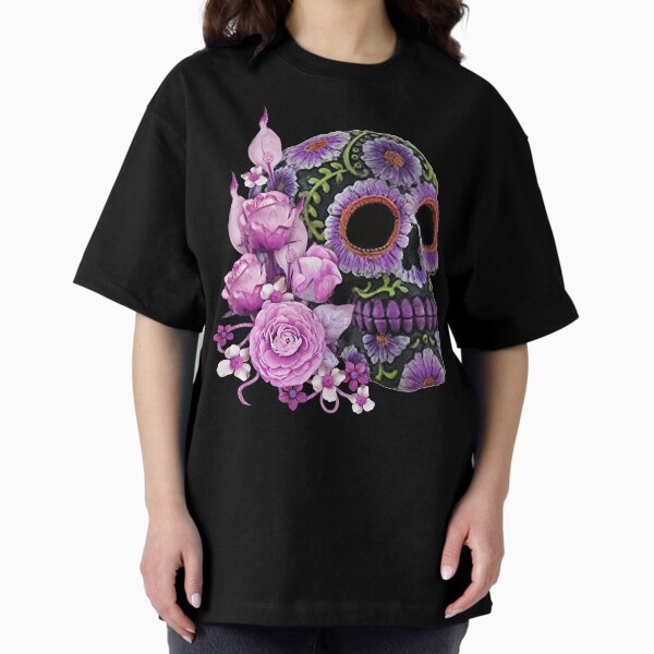 Item preview, Pink Floral Black Sugar Skull Day Of The Dead designed and sold by Atteestude.