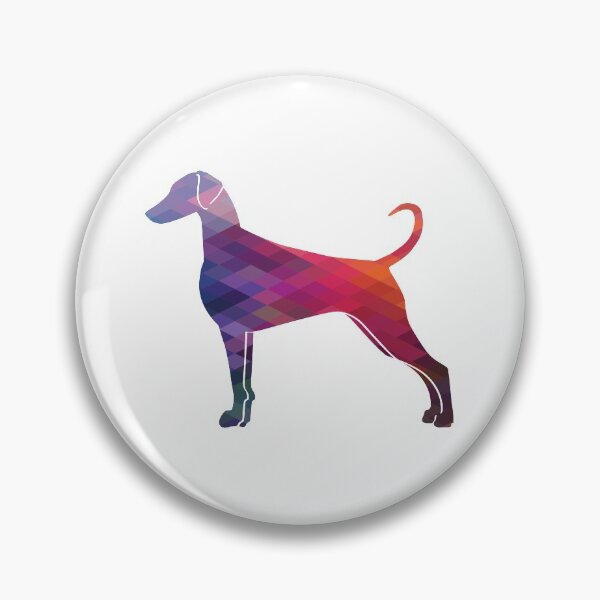 Doberman Pinscher Dog Breed Silhouette Geometric Pattern in Purple Pin