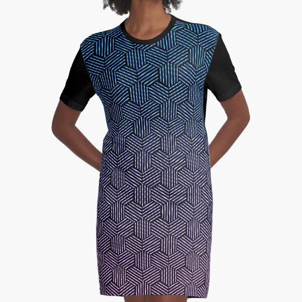 Hexagon Rotation Pattern Graphic T-Shirt Dress