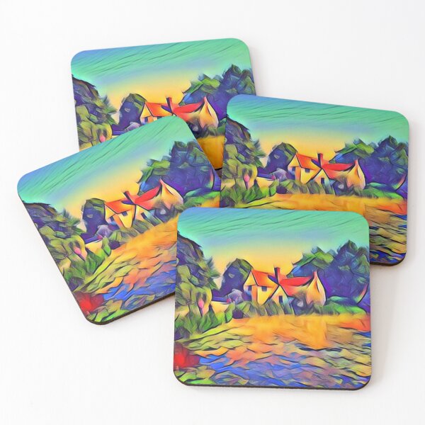 Item preview, Landscape sunset cottage painting digital impressionist art  designed and sold by Julieford.