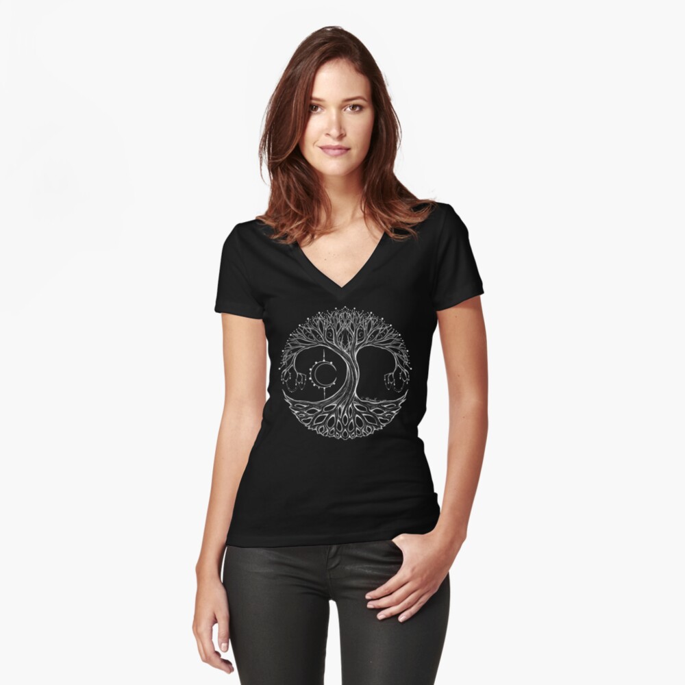 Dreamie's Tree of Life- White Fitted V-Neck T-Shirt