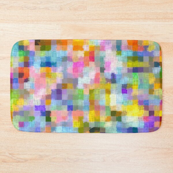 Item preview, geometric square pixel pattern abstract in blue pink yellow orange designed and sold by Mrvell.