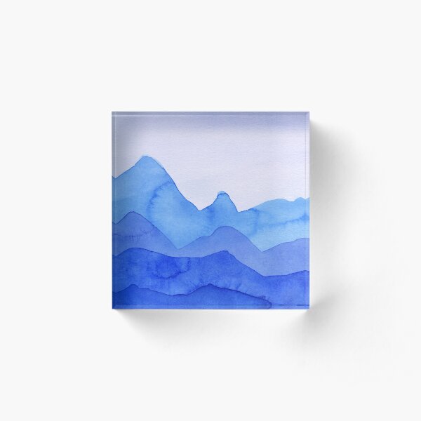 Berge in Blau, Türkis, Azure Acrylblock