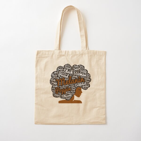 Melanin Poppin Natural Hair Afro Art Black Woman Cotton Tote Bag