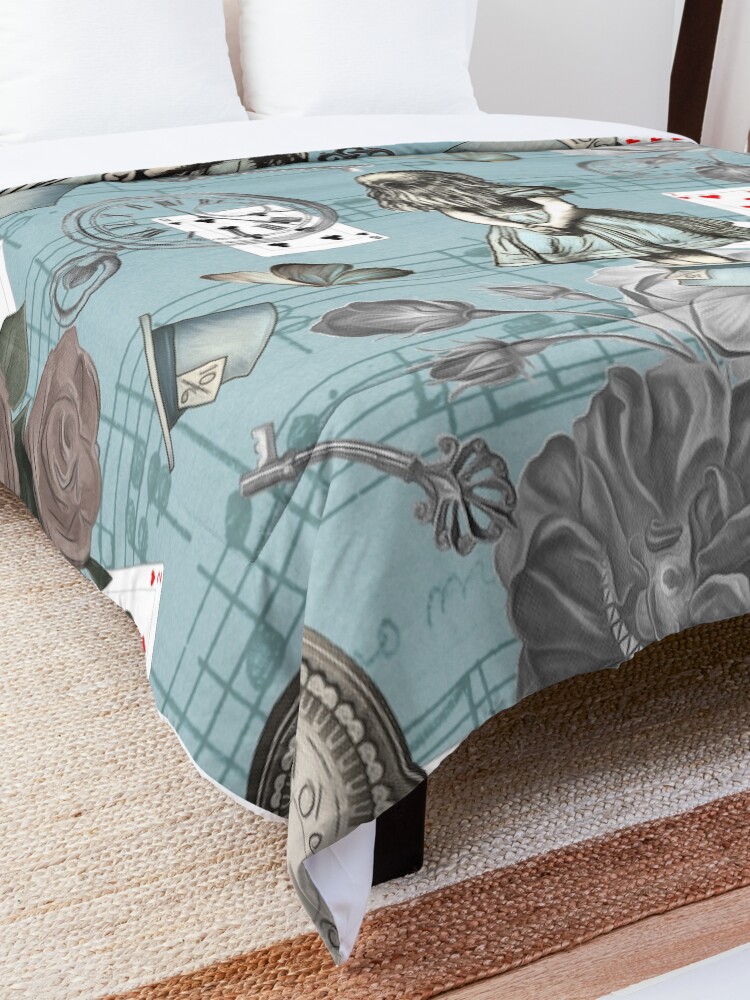 Alternate view of Alice In Wonderland Collage - Vintage Blue Comforter