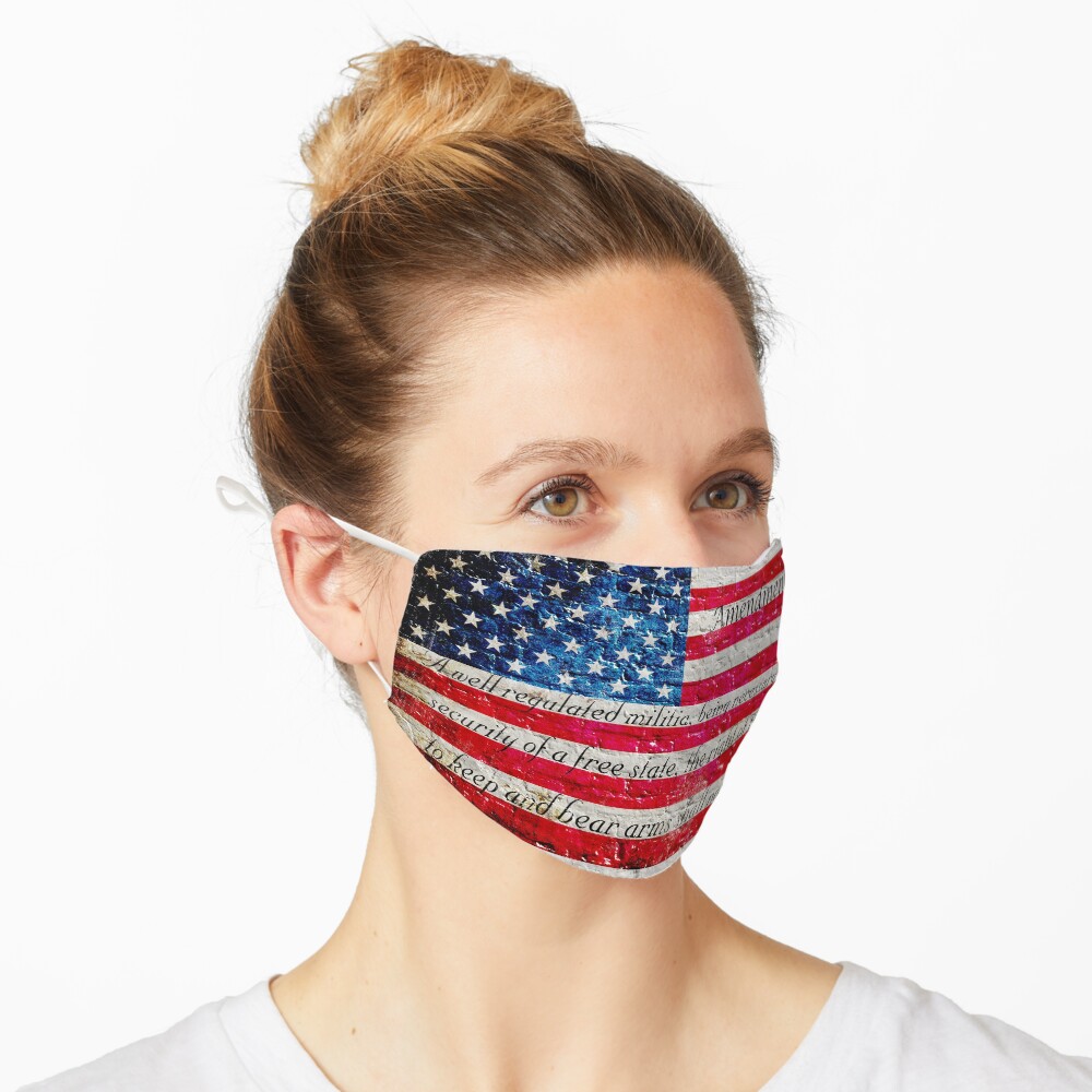 Distressed American Flag And Second Amendment On White Bricks Wall Mask