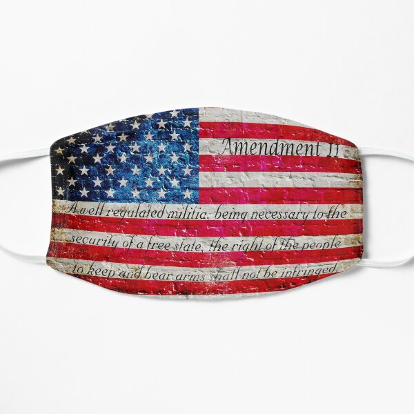 Distressed American Flag And Second Amendment On White Bricks Wall Flat Mask