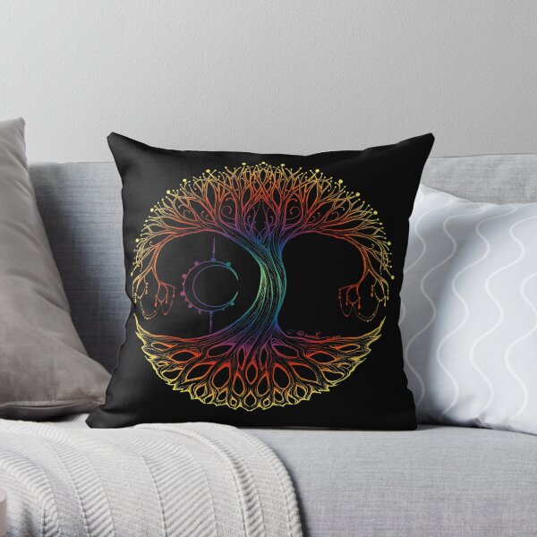 Dreamie's Tree of Life in Technicolor Dreamscape Throw Pillow