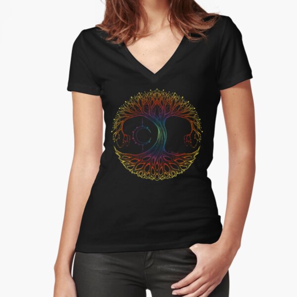 Dreamie's Tree of Life in Technicolor Dreamscape Fitted V-Neck T-Shirt