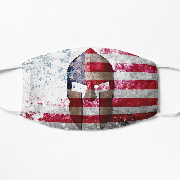 Molon Labe - Spartan Helmet Across An American Flag On Distressed Metal Sheet Flat Mask