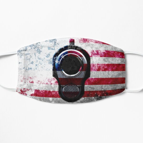 M1911 Colt 45 Muzzle And American Flag On Distressed Metal Sheet Flat Mask