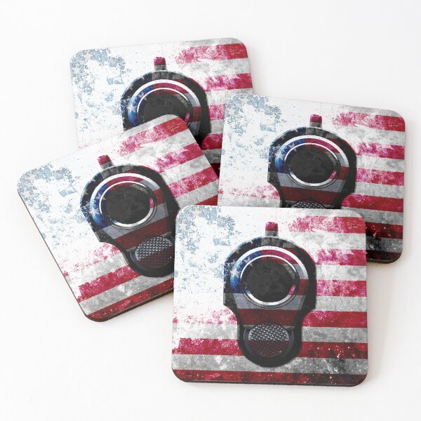 Item preview, M1911 Colt 45 Muzzle And American Flag On Distressed Metal Sheet designed and sold by MolonLabeArt.