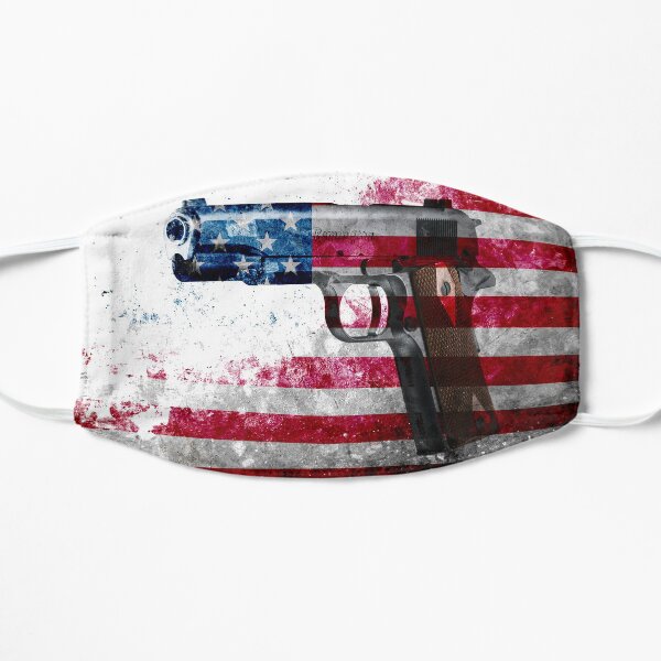 M1911 Colt 45 And American Flag On Distressed Metal Sheet Flat Mask