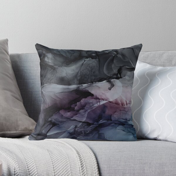 Moody Dark Chaos Inks Abstract Throw Pillow