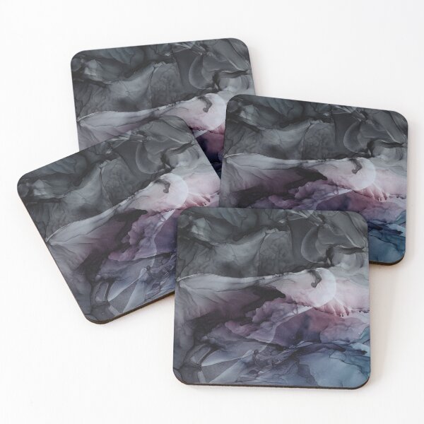 Moody Dark Chaos Inks Abstract Coasters (Set of 4)