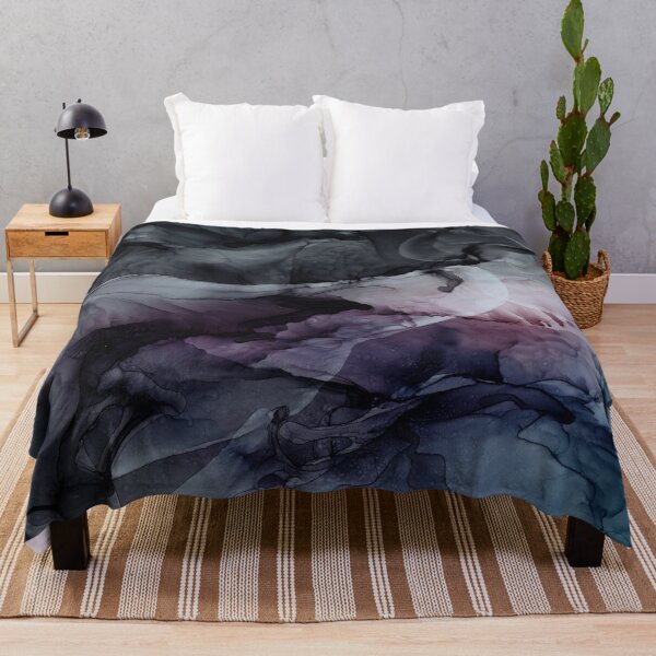 Moody Dark Chaos Inks Abstract Throw Blanket