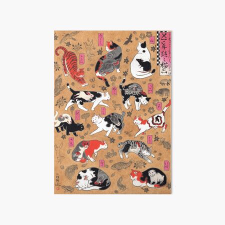 Antique Japanese Woodblock Print Cats with Tattoos ~ Cat Tattoo Flash Art Board Print