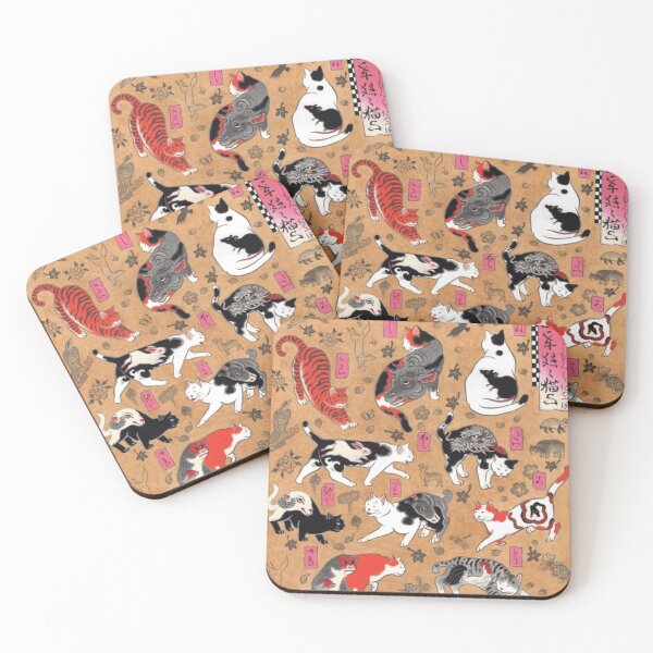 Item preview, Antique Japanese Woodblock Print Cats with Tattoos ~ Cat Tattoo Flash designed and sold by Epitome Girl.