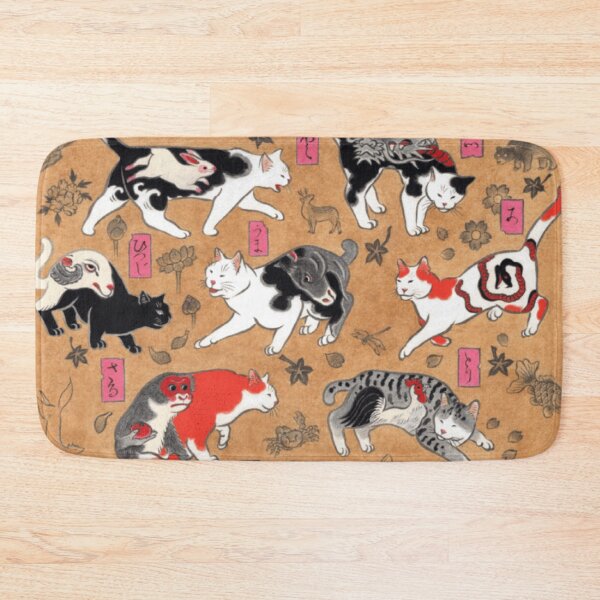 Item preview, Antique Japanese Woodblock Print Cats with Tattoos ~ Cat Tattoo Flash designed and sold by Epitome Girl.
