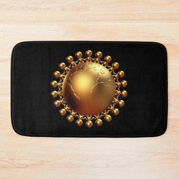 Item preview, cute golden human characters holding hands around Earth designed and sold by DottedYeti.