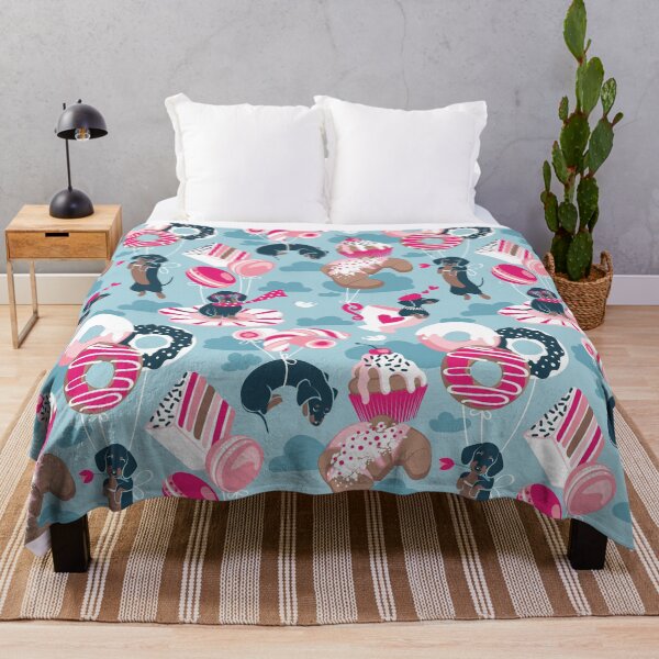 Item preview, Pastel café sweet love dream // pastel blue background fuchsia pink pastry details blue dachshund dog puppies designed and sold by SelmaCardoso.