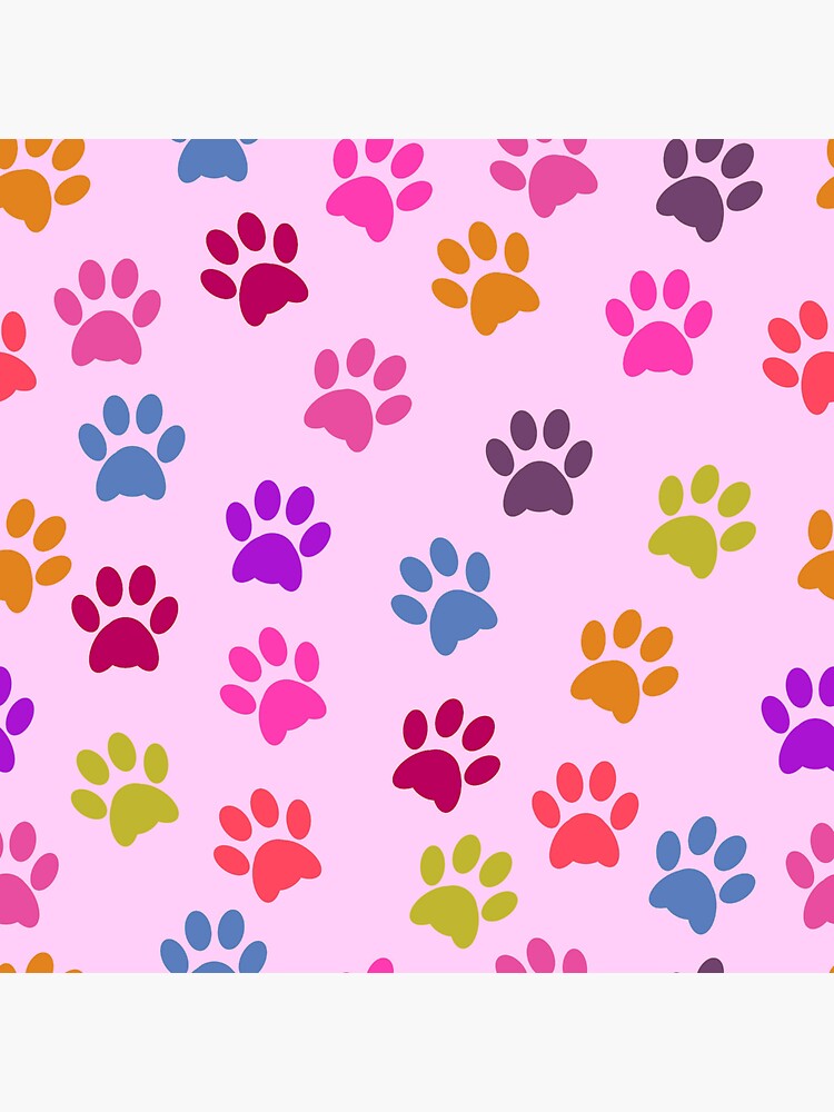 "Cute Colorful Paw Prints Pink Pastel Pattern" Sticker for Sale by