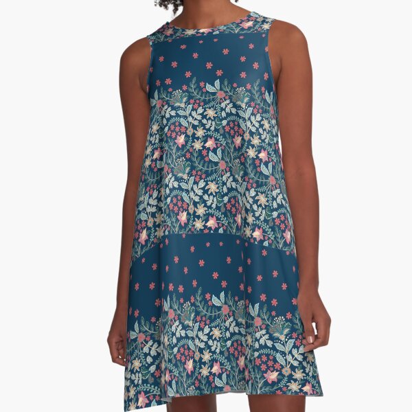 Summer Floral Blue A-Line Dress