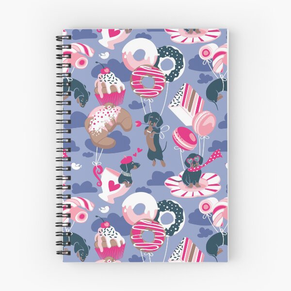 Item preview, Pastel café sweet love dream // indigo blue background fuchsia pink pastry details blue dachshund dog puppies designed and sold by SelmaCardoso.
