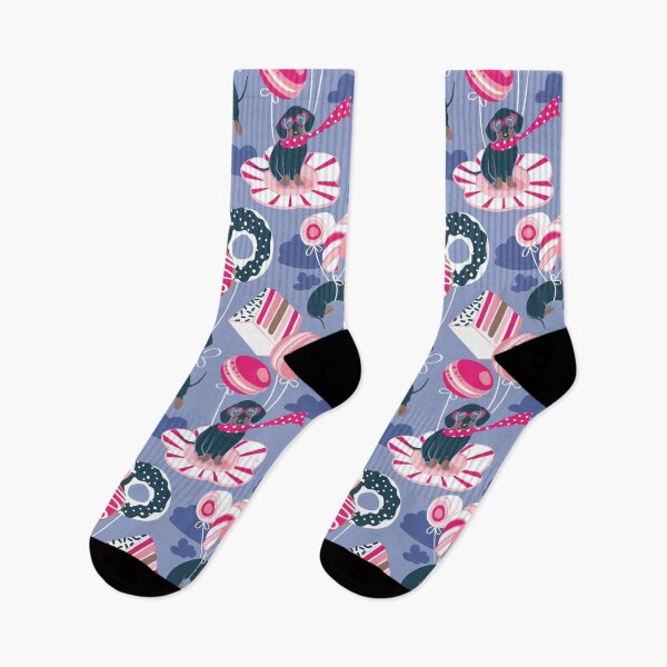 Item preview, Pastel café sweet love dream // indigo blue background fuchsia pink pastry details blue dachshund dog puppies designed and sold by SelmaCardoso.
