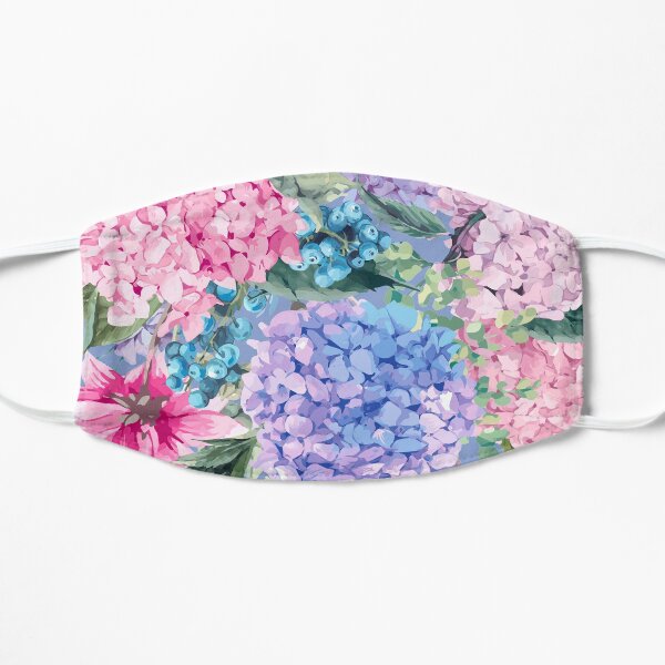 Summer watercolor vintage blooming hydrangea and garden flowers Mask