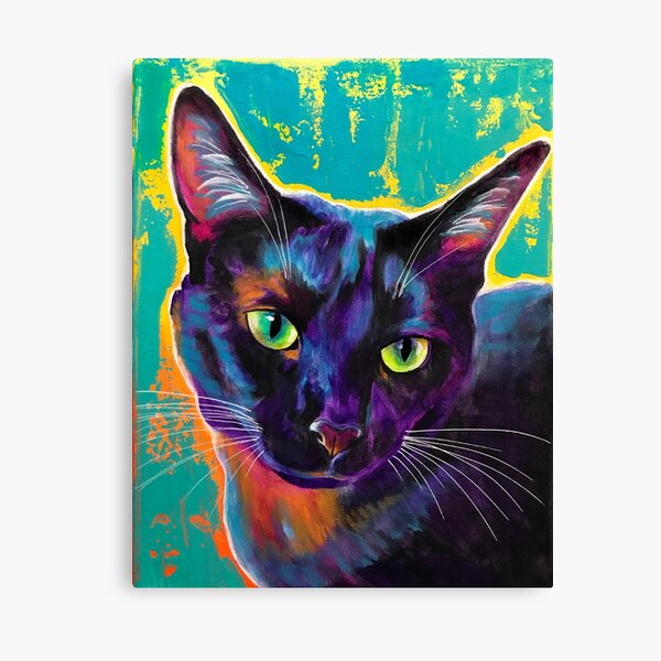 Midnight - Black Cat Purple and Green Art Canvas Print