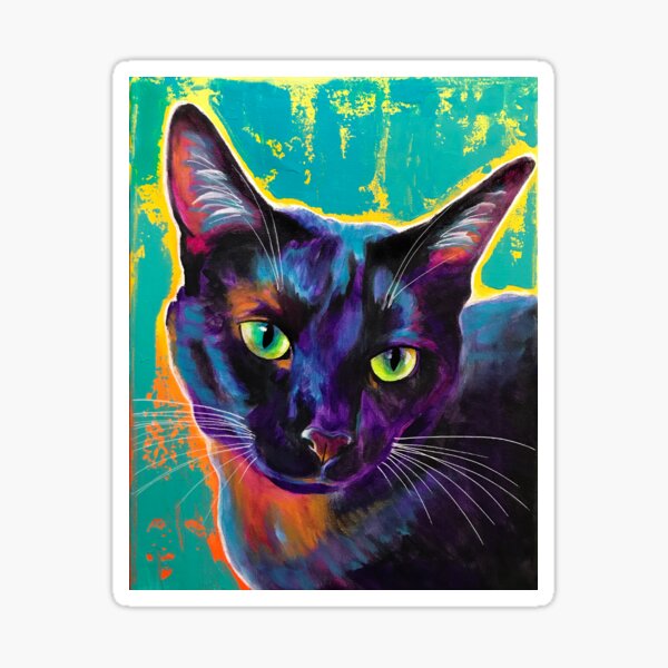 Midnight - Black Cat Purple and Green Art Sticker