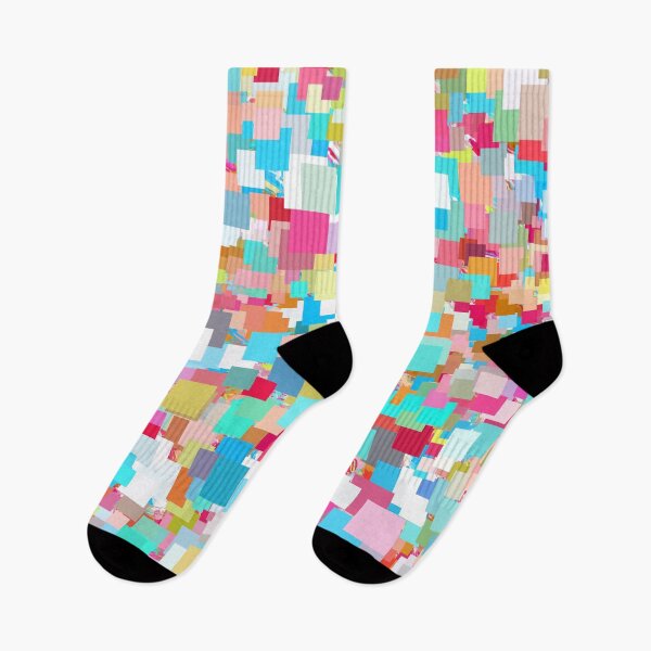 Item preview, geometric square pixel pattern abstract background in blue pink orange green designed and sold by Mrvell.