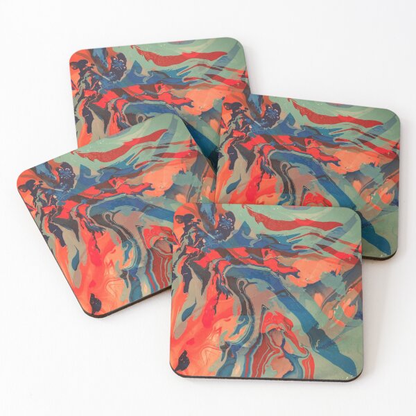 Red and Blue Acrylic Pour Coasters (Set of 4)
