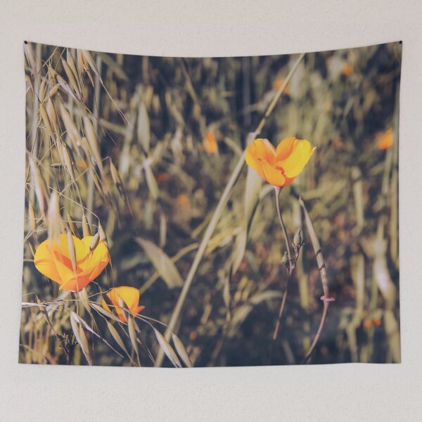 Item preview, yellow poppy flowers with green leaves texture background designed and sold by Mrvell.